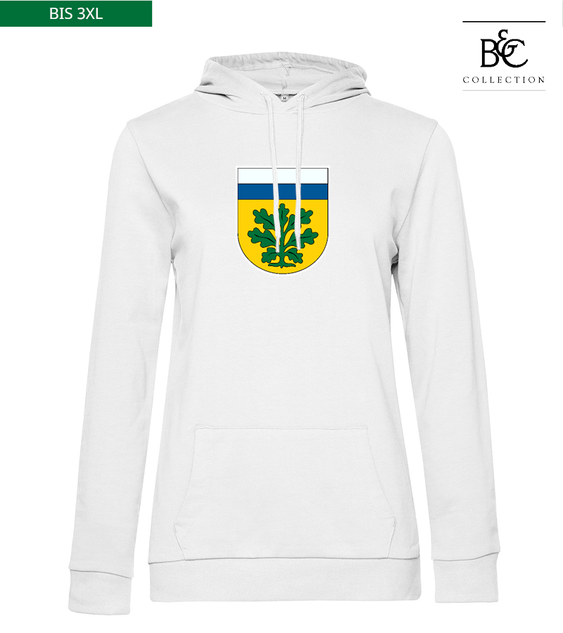 B&C Damen Hoodie White "Anton Frontprint"
