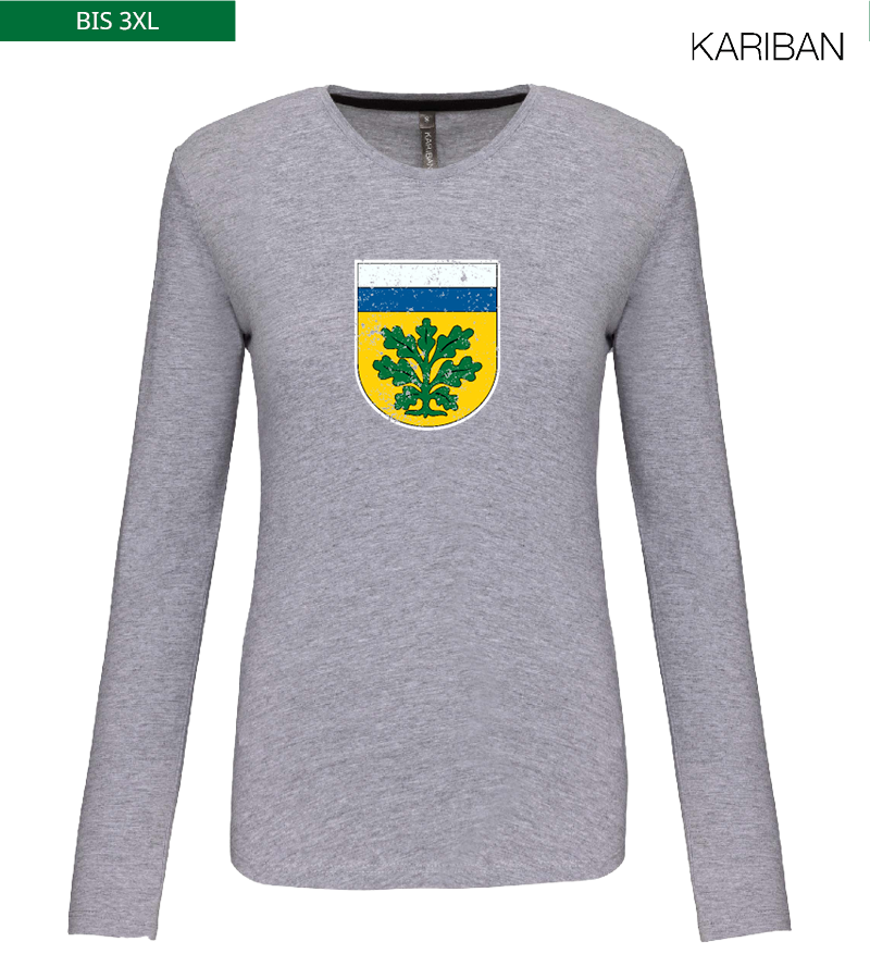 Kariban Damen Langarmshirt Oxford Grey "Uwe Frontprint"